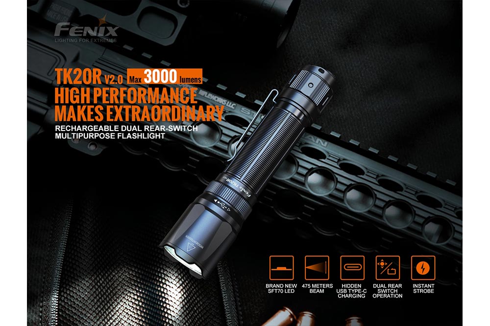 Fenix TK20R V2.0 Rechargeable Flashlight - 3000 lumens