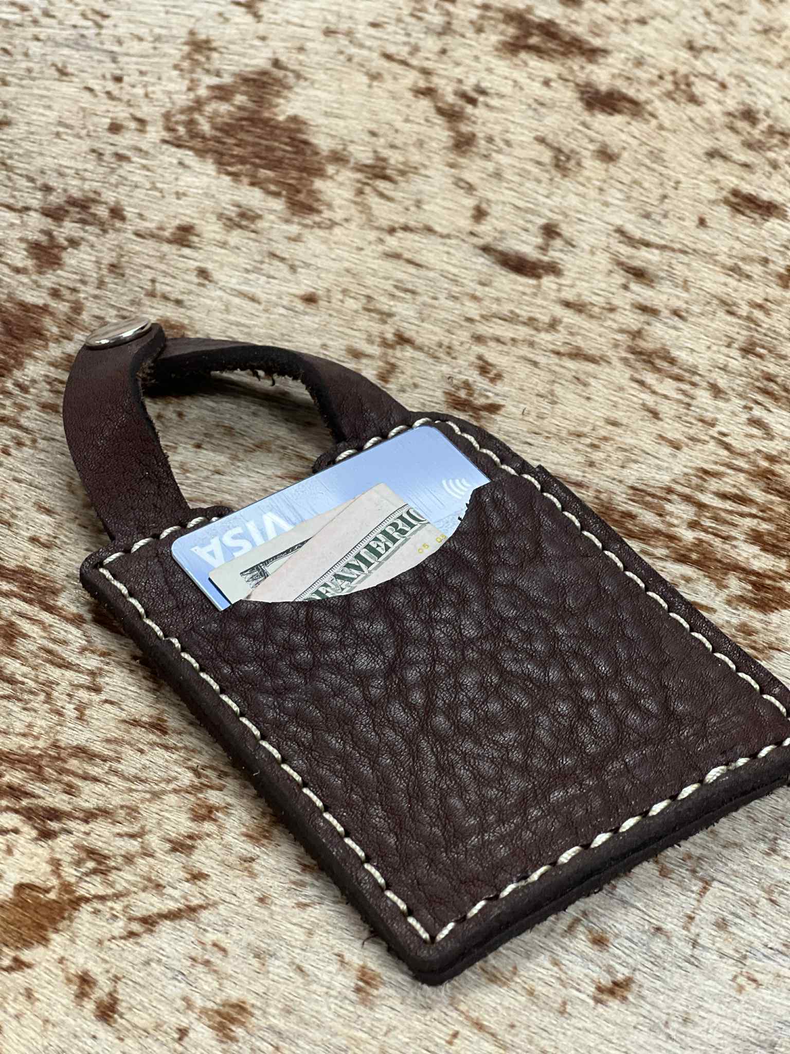 Leather Boot Wallet With Snap Strap: Brown leather