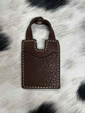 Leather Boot Wallet With Snap Strap: Brown leather